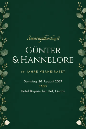 Einladung Jubiläum, Design Eukalyptus auf Smaragd