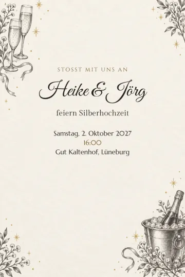 Einladung Jubiläum, Design Champagner in Bleistift