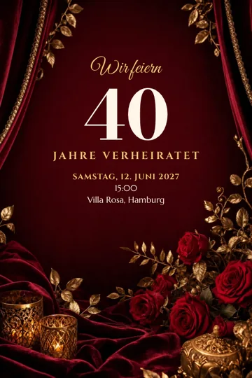 Einladung mit dem Design Rubinhochzeit