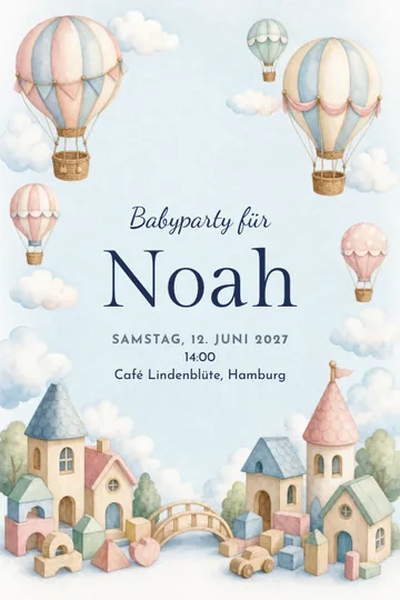 Einladung mit dem Design Heißluftballon