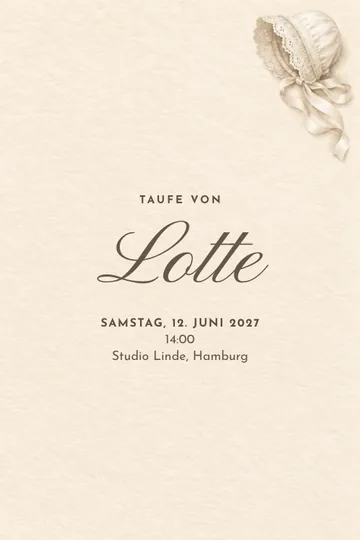 Einladung mit dem Design Erbstückhäubchen