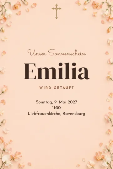 Einladung Taufe und Kommunion, Design Pfirsich und Wicken