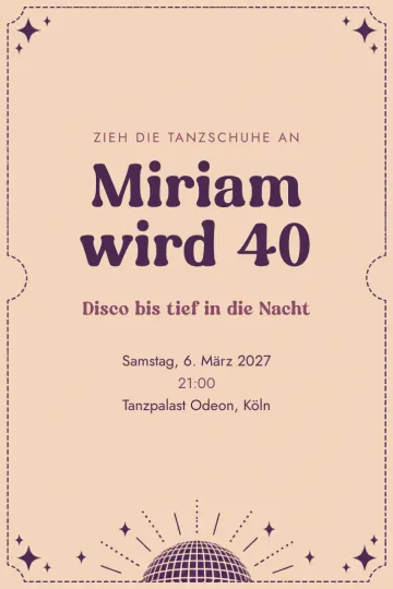 Einladung Geburtstag, Design Disco in Apricot