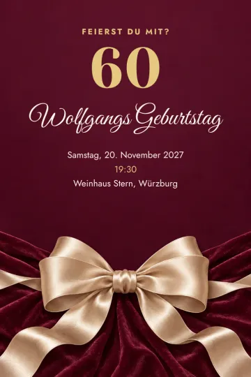 Einladung Geburtstag, Design Samt und Schleife