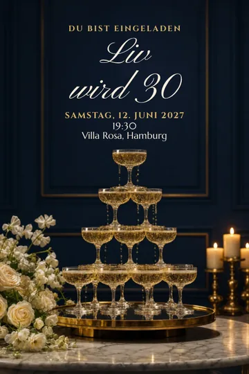 Einladung mit dem Design Champagnerturm
