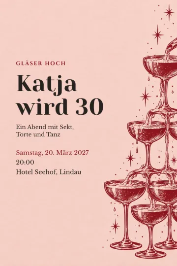 Einladung Geburtstag, Design Sektturm in Beerenrot