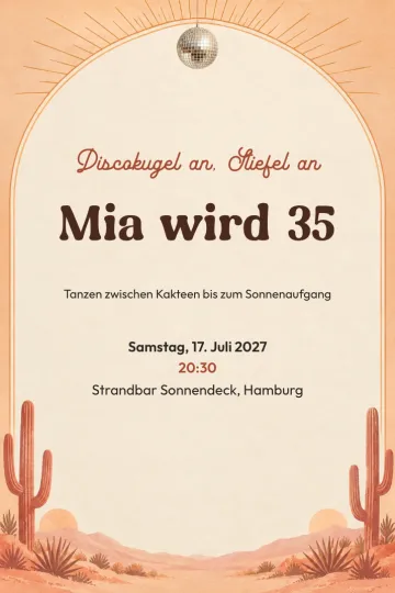 Einladung Geburtstag, Design Wüstendisco