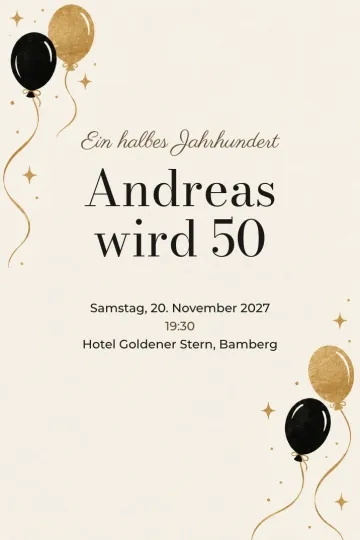 Einladung Geburtstag, Design Schwarz-goldene Ballons