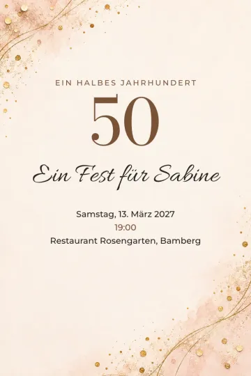 Einladung Geburtstag, Design Goldstaub auf Rosé