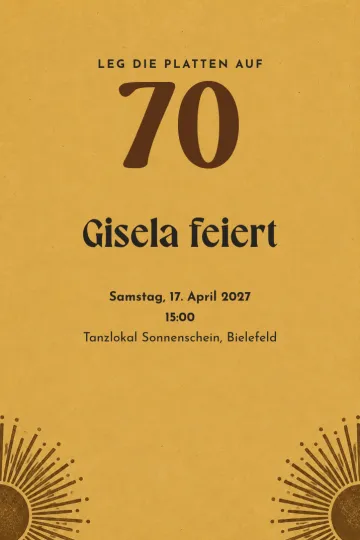 Einladung Geburtstag, Design Retro-Sonnenstrahlen