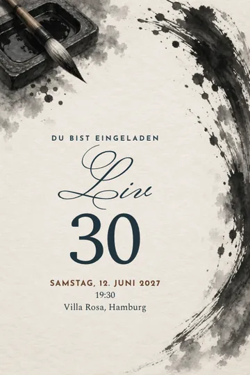 Einladung mit dem Design Tusche und Pinsel