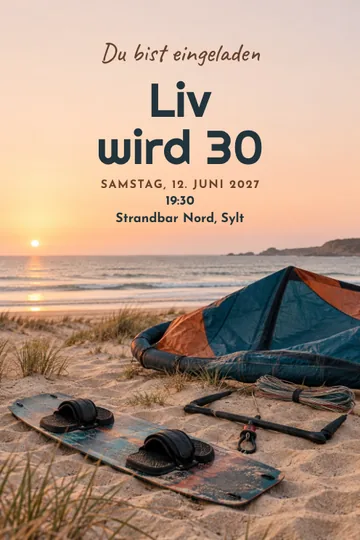Einladung mit dem Design Kites am Strand
