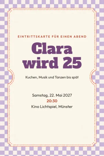 Einladung Geburtstag, Design Lila Eintrittskarte
