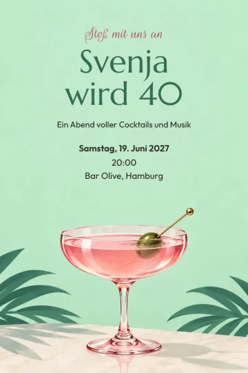 Einladung Geburtstag, Design Cocktailschale auf Mint