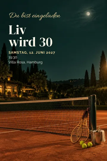 Einladung mit dem Design Tennis im Mondlicht
