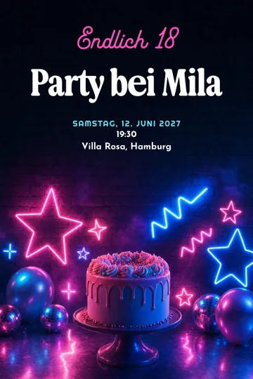 Einladung mit dem Design Neon achtzehn