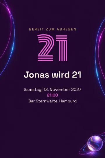 Einladung Geburtstag, Design Neon-Umlaufbahn