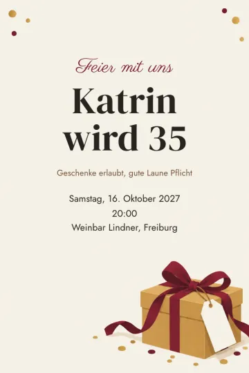 Einladung Geburtstag, Design Geschenk mit Schleife