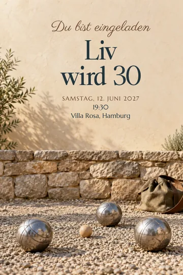 Einladung mit dem Design Boule auf dem Platz