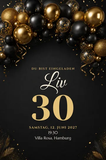 Einladung mit dem Design Goldene Ballons