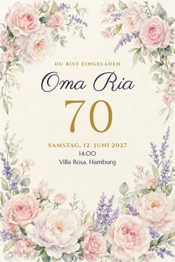 Einladung mit dem Design Strahlende Siebzig