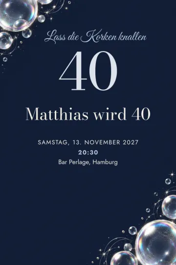 Einladung Geburtstag, Design Silberne Seifenblasen