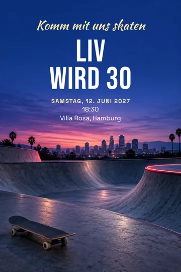 Einladung mit dem Design Skatepark bei Dämmerung