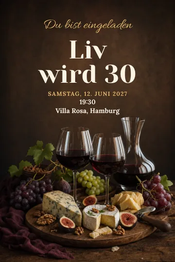 Einladung mit dem Design Wein und Käse