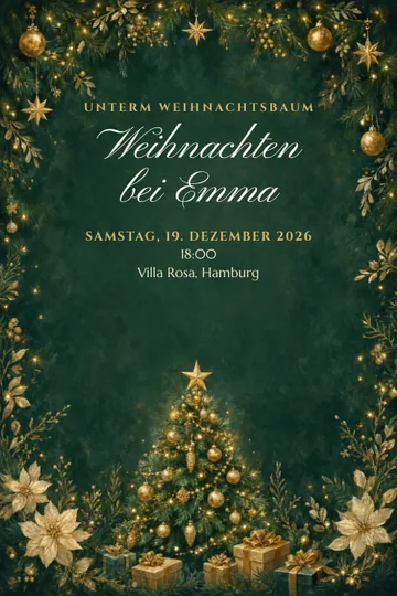 Einladung mit dem Design Goldener Weihnachtsbaum