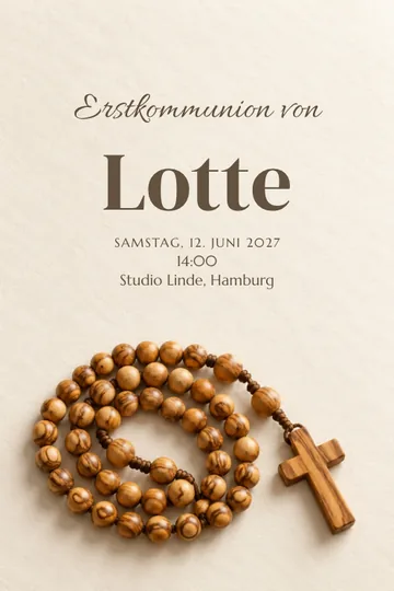 Einladung mit dem Design Olivenholz-Gebetskette
