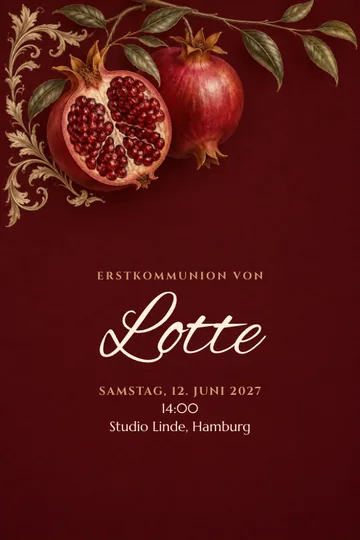 Einladung mit dem Design Granatapfellicht