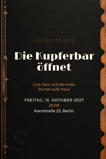 Einladung Firmenfeier, Design Kupferne Eintrittskarte
