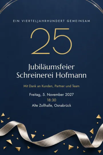 Einladung Firmenfeier, Design Silbernes Band