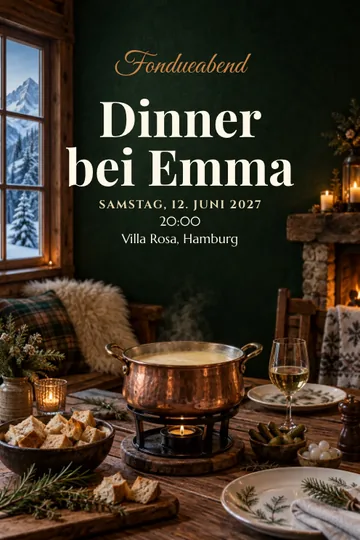 Einladung mit dem Design Fondue in den Bergen