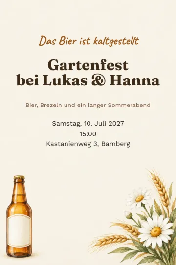 Einladung Essen und Drinks, Design Biergarten mit Margeriten