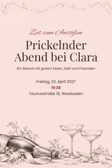 Einladung Essen und Drinks, Design Prickelnde Skizze