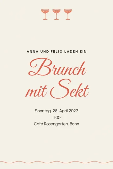 Einladung Essen und Drinks, Design Drei Sektschalen in Koralle