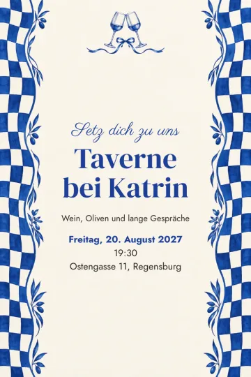 Einladung Essen und Drinks, Design Blaue Taverne