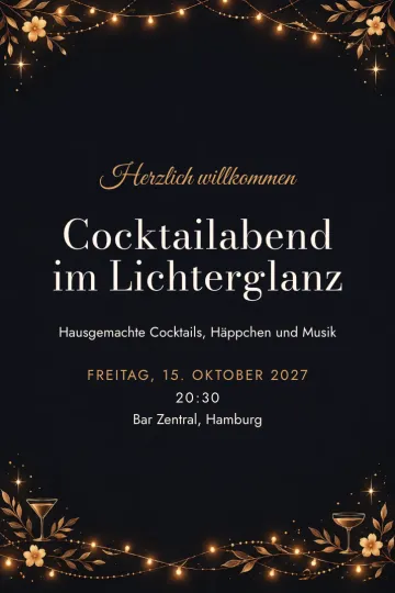 Einladung Essen und Drinks, Design Kupferne Lichterkette