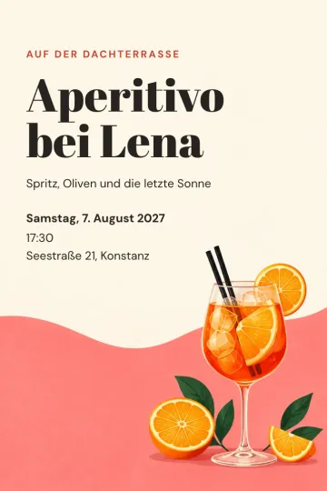Einladung Essen und Drinks, Design Spritz auf Koralle