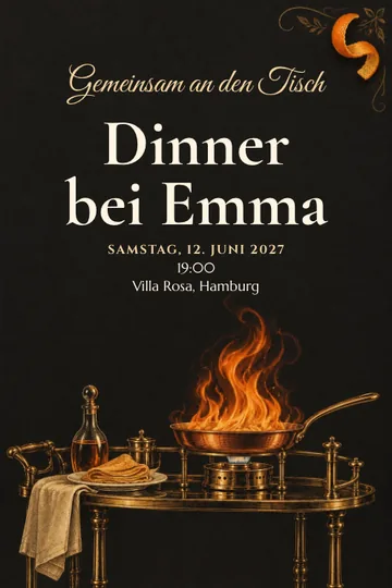 Einladung mit dem Design Flambé am Tisch