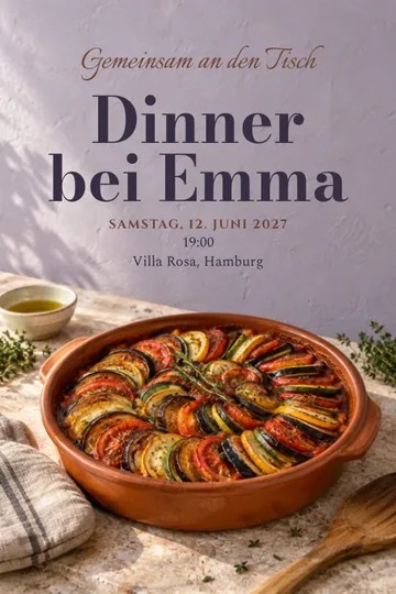 Einladung mit dem Design Ratatouille aus dem Ofen