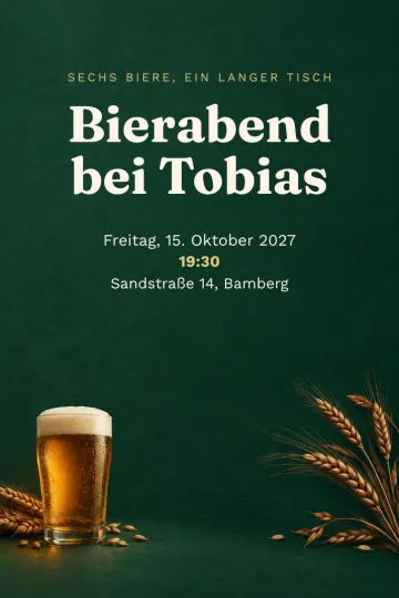 Einladung Essen und Drinks, Design Bierverkostung