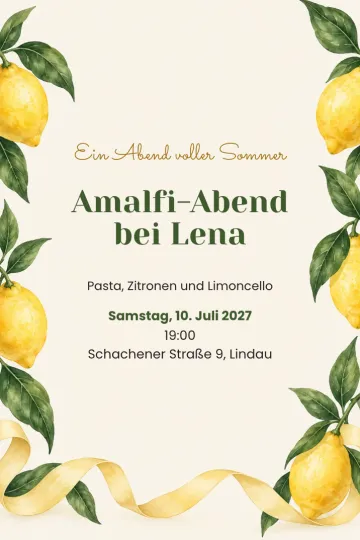 Einladung Essen und Drinks, Design Zitronensommer