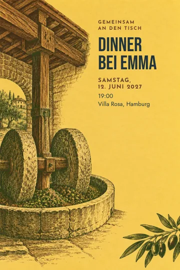 Einladung mit dem Design Die Olivenmühle