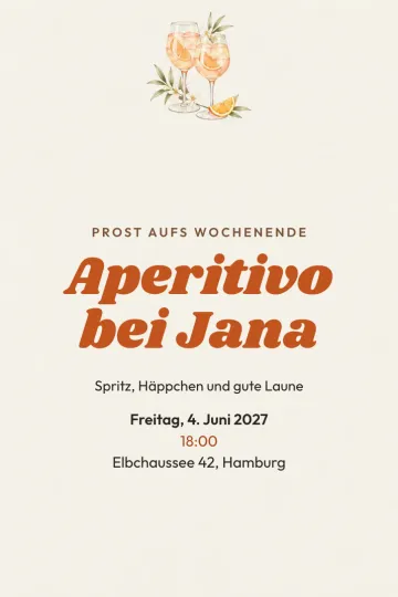 Einladung Essen und Drinks, Design Spritz zu zweit