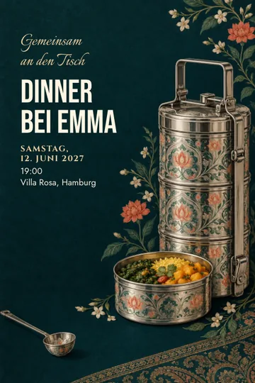 Einladung mit dem Design Tiffin am Tisch