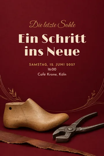 Einladung mit dem Design Schuhmacher Abschied