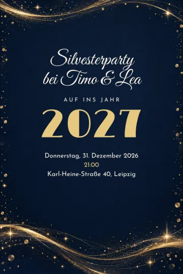 Einladung Feiertage, Design Goldener Sternenregen