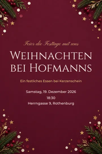 Einladung Feiertage, Design Weihnacht in Beerenrot